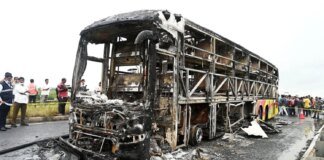 Bus catches fire after collision with motorcycle in India, 25 dead