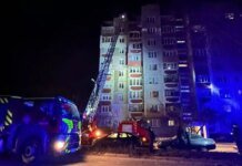 Rescuers showed footage of the aftermath of a Russian drone attack on Chernihiv