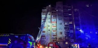 Rescuers showed footage of the aftermath of a Russian drone attack on Chernihiv