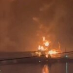 Oil terminal in Novorossiysk port on fire following overnight drone attack in Russia