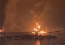 Oil terminal in Novorossiysk port on fire following overnight drone attack in Russia